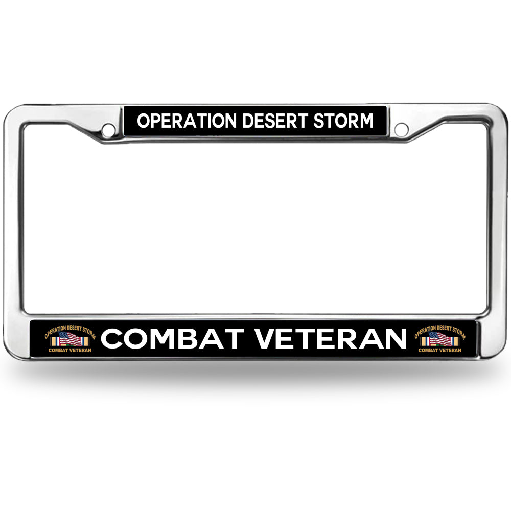 Operation Desert Storm Combat Veteran License Plate Frame - Chrome Metal Car Tag Holder