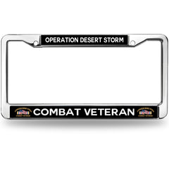 Operation Desert Storm Combat Veteran License Plate Frame - Chrome Metal Car Tag Holder