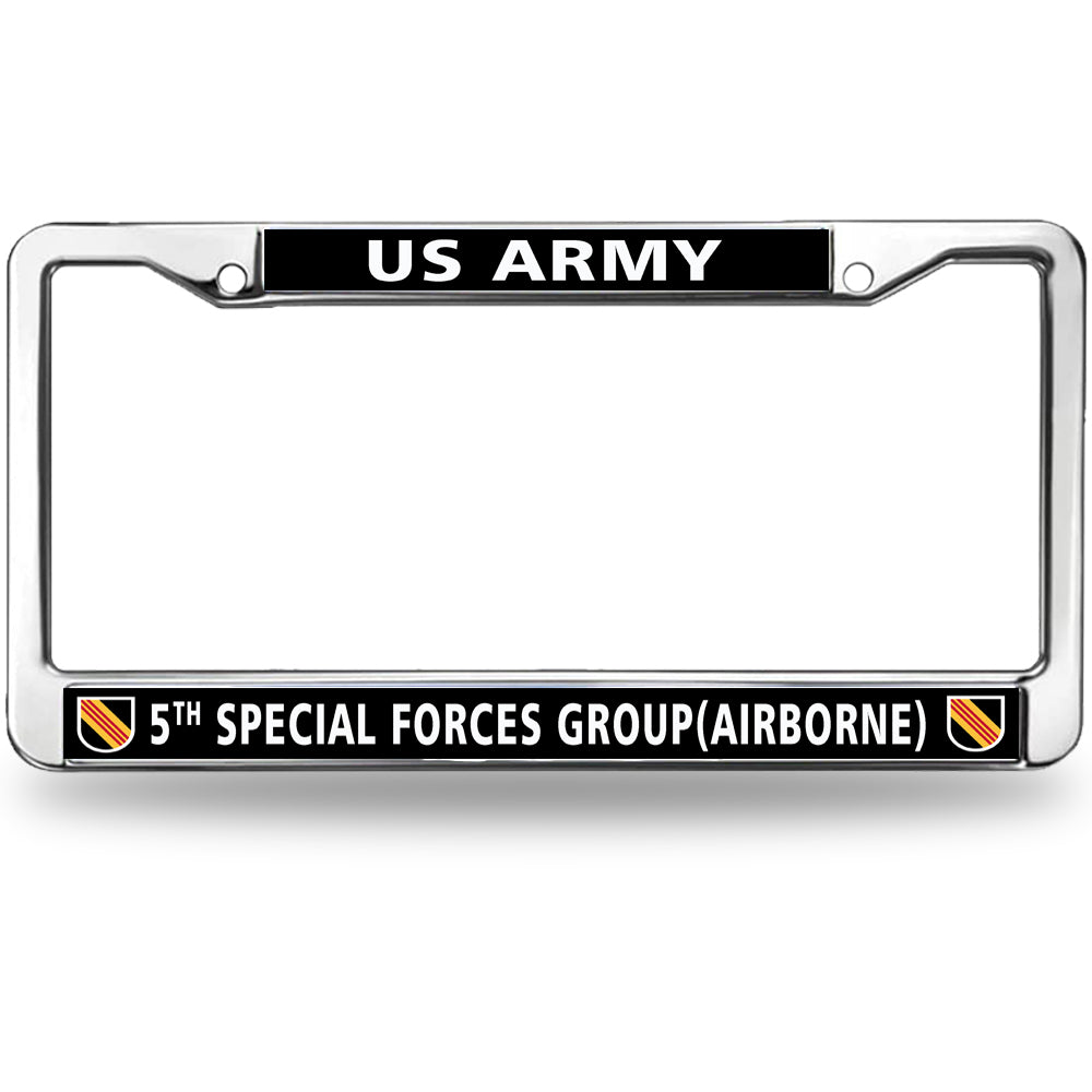 US Army 5th Special Forces Group Airborne License Plate Frame - Chrome Metal Military Car Accessory