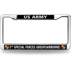 US Army 5th Special Forces Group Airborne License Plate Frame - Chrome Metal Military Car Accessory