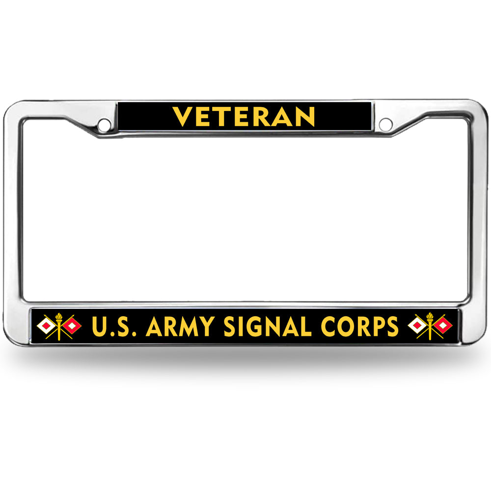 U.S. Army Signal Corps Veteran License Plate Frame - Chrome Metal Military Car Accessory