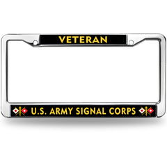 U.S. Army Signal Corps Veteran License Plate Frame - Chrome Metal Military Car Accessory